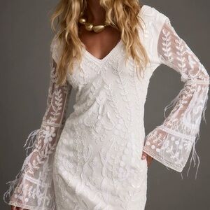 NWT 12th Tribe White Printed Sequin Long Sleeve Dress